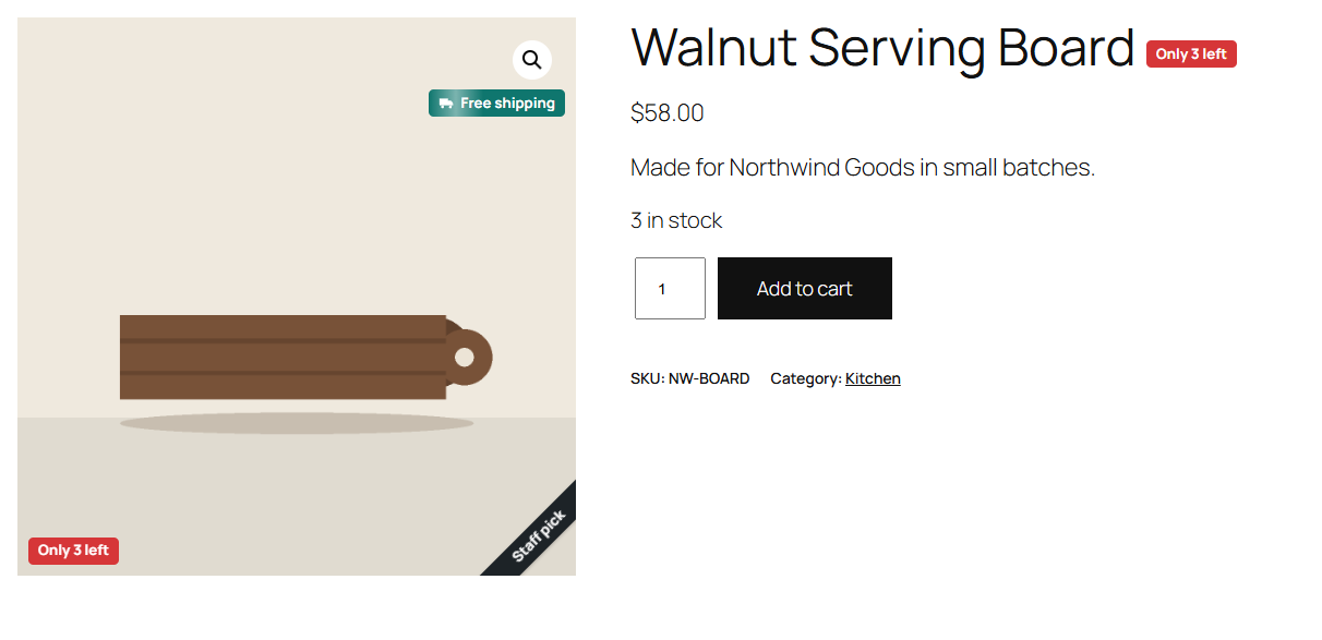 A label next to the product title