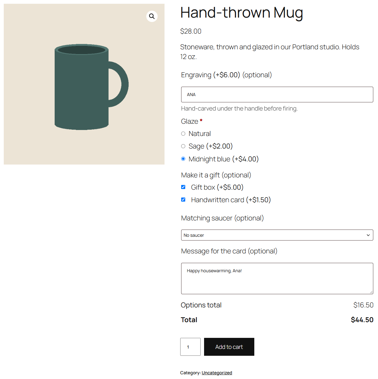 Options on the product page