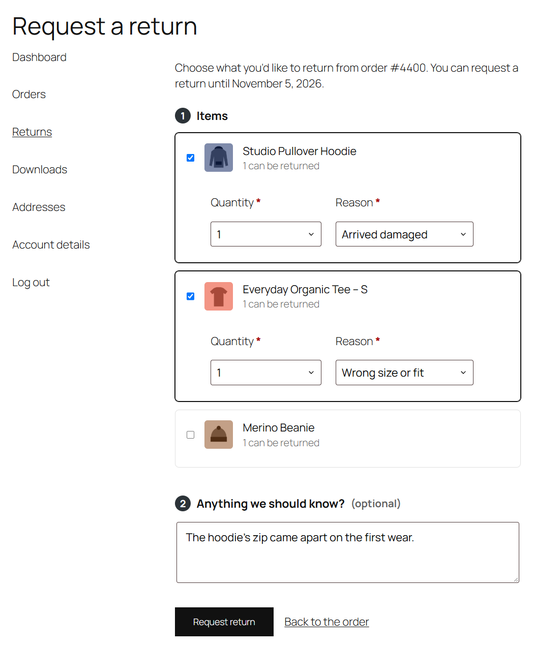 The request form