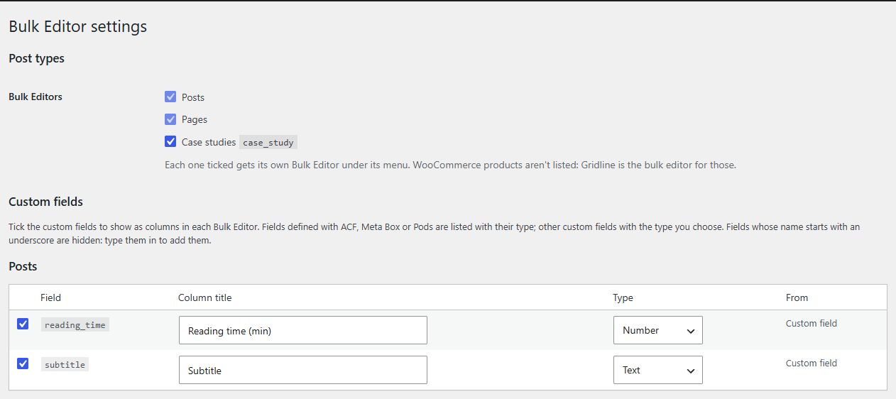 Settings → Bulk Editor