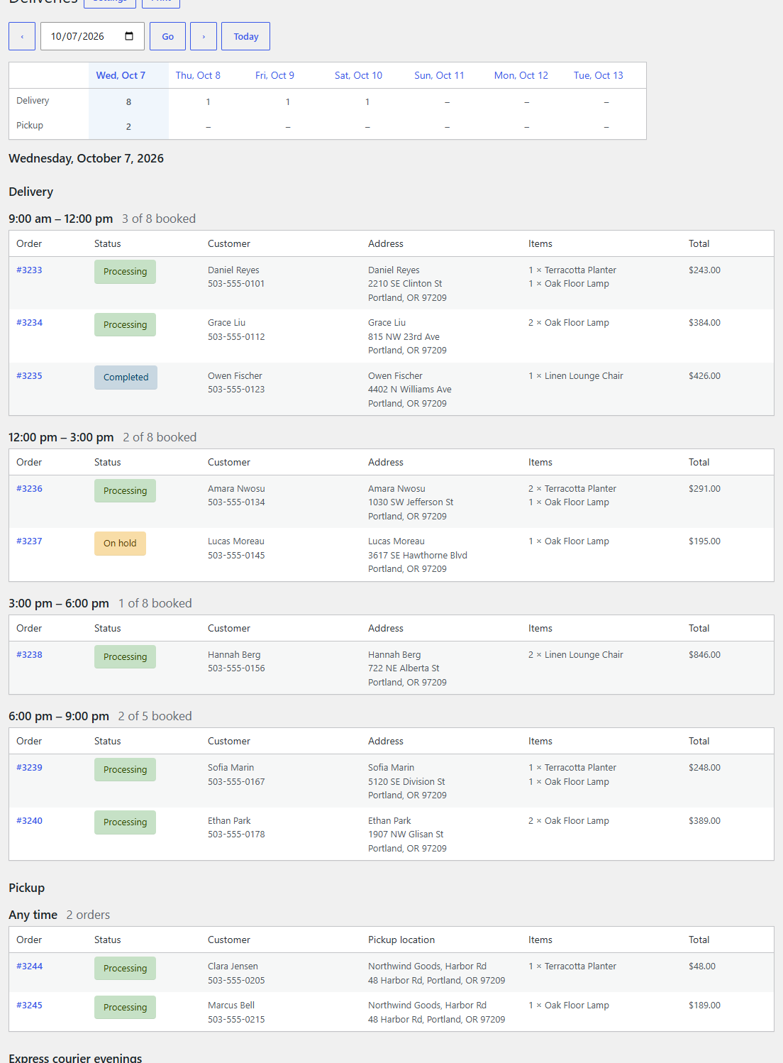 WooCommerce → Deliveries