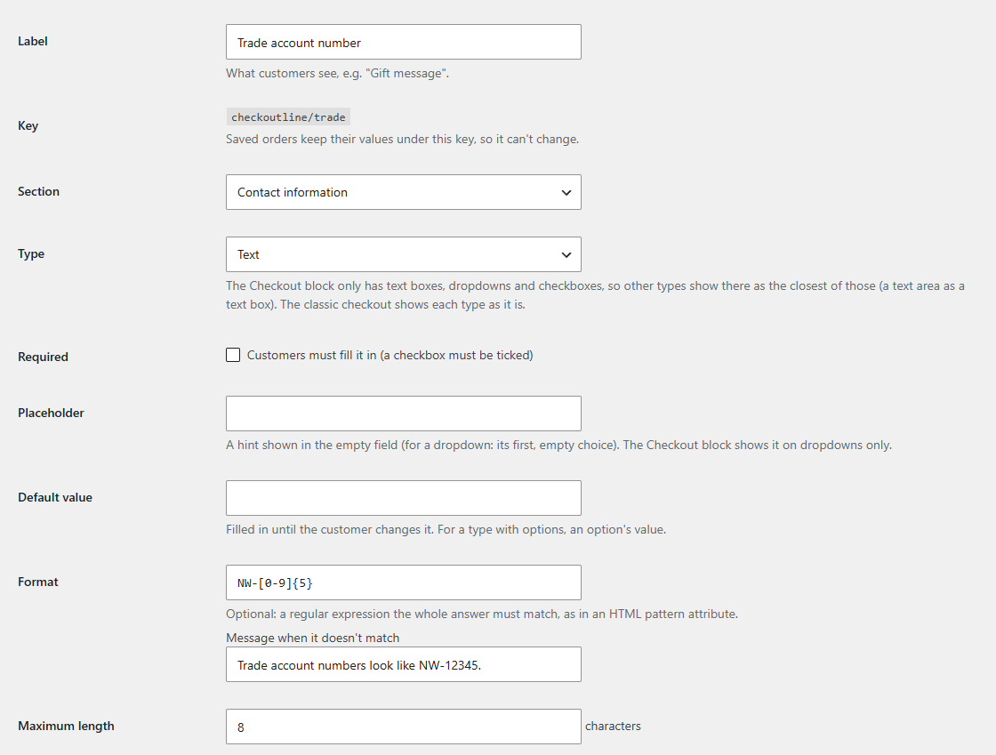 The Format and Maximum length settings