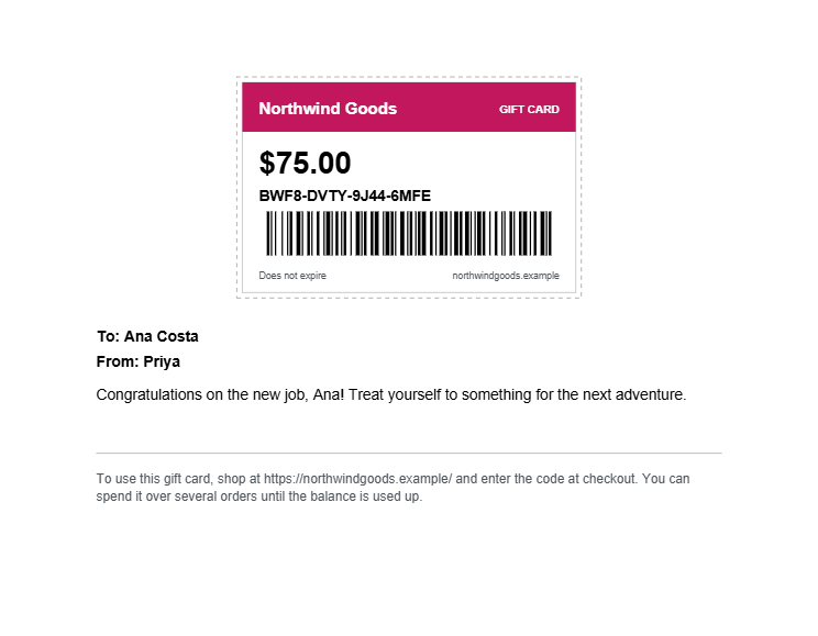 The printable gift card