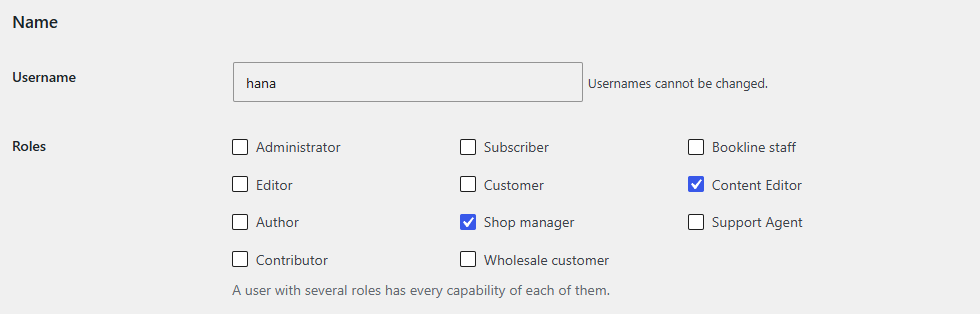 Several roles on a user's profile
