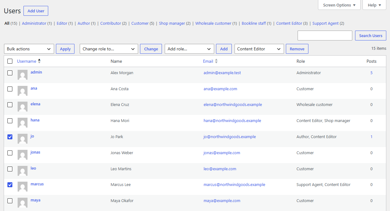 Add role and Remove role on the Users list