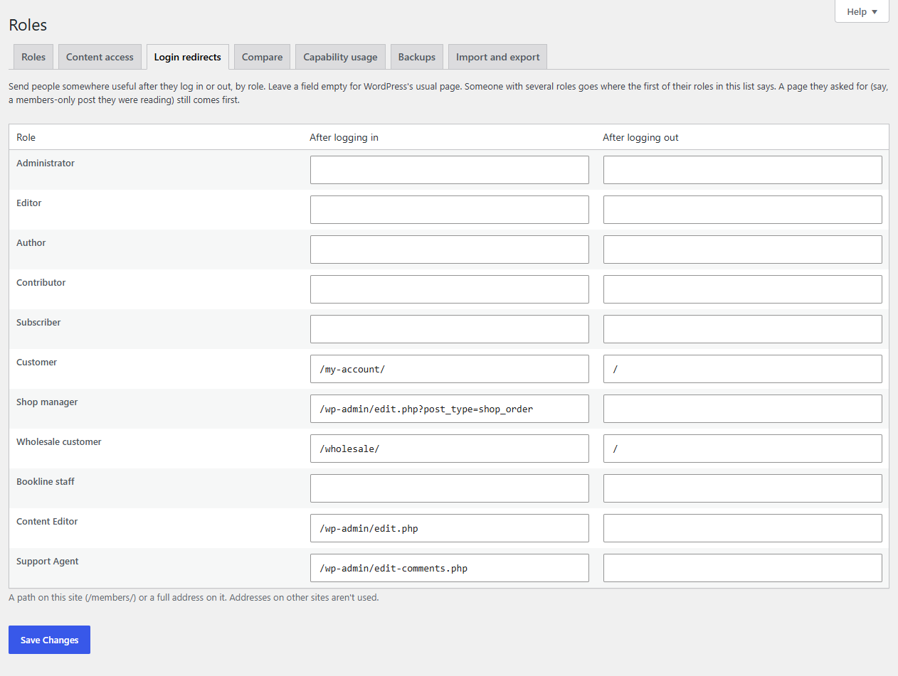 Login redirects