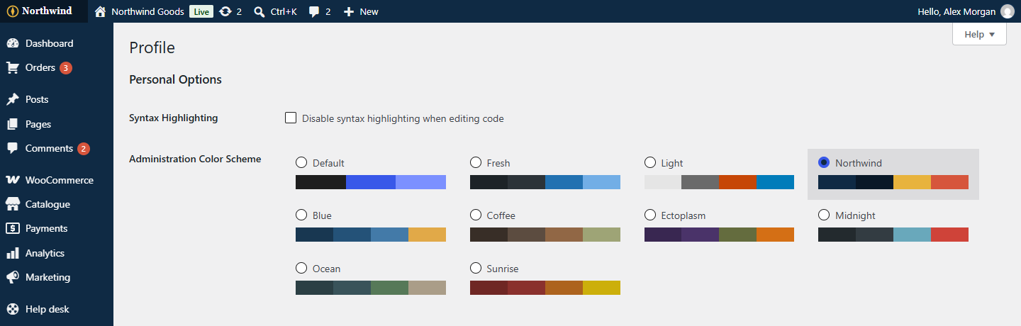 The scheme in Users → Profile