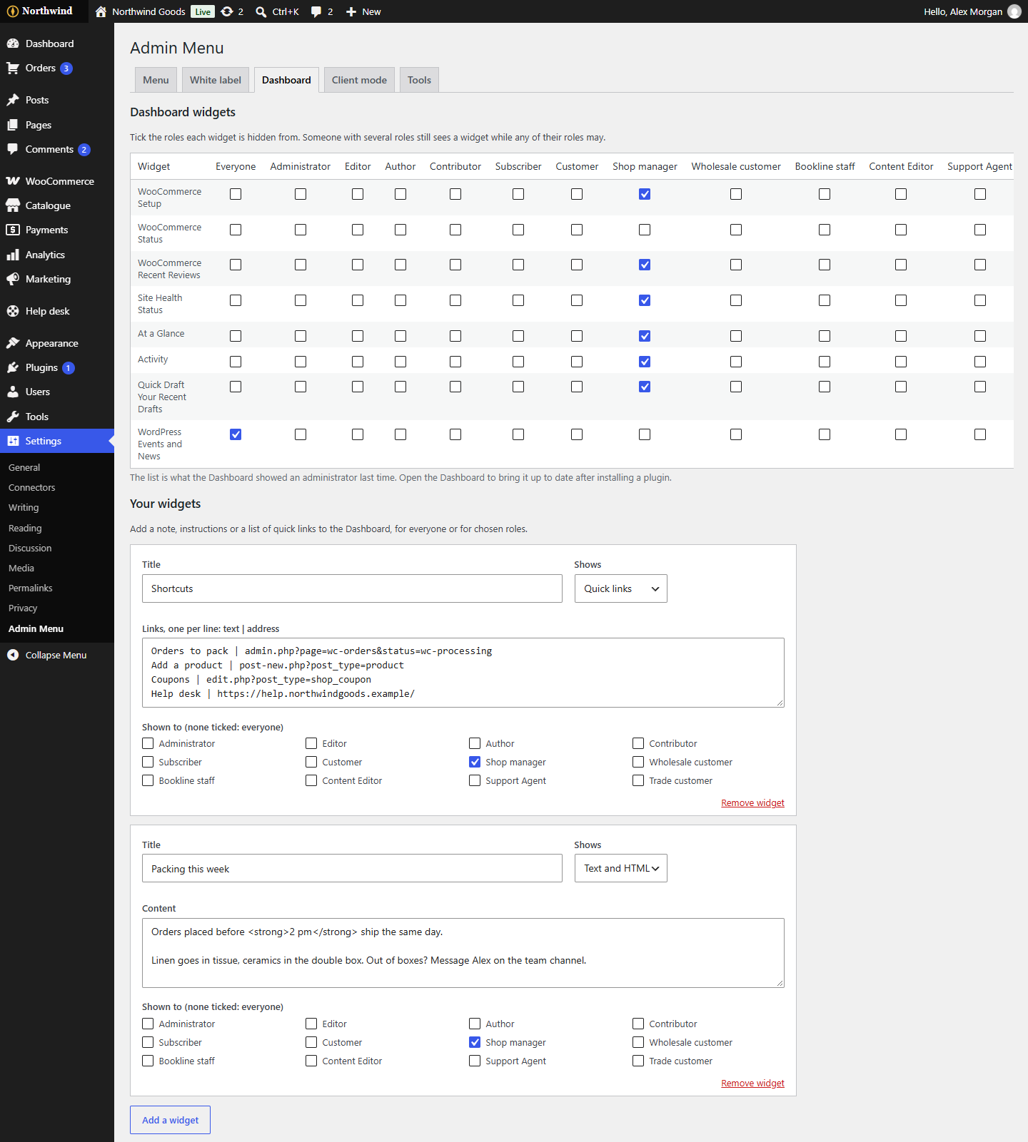 The Dashboard tab