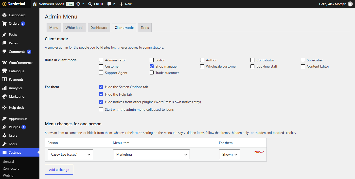 The Client mode tab