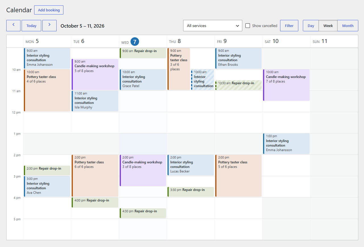 The week on Bookline → Calendar