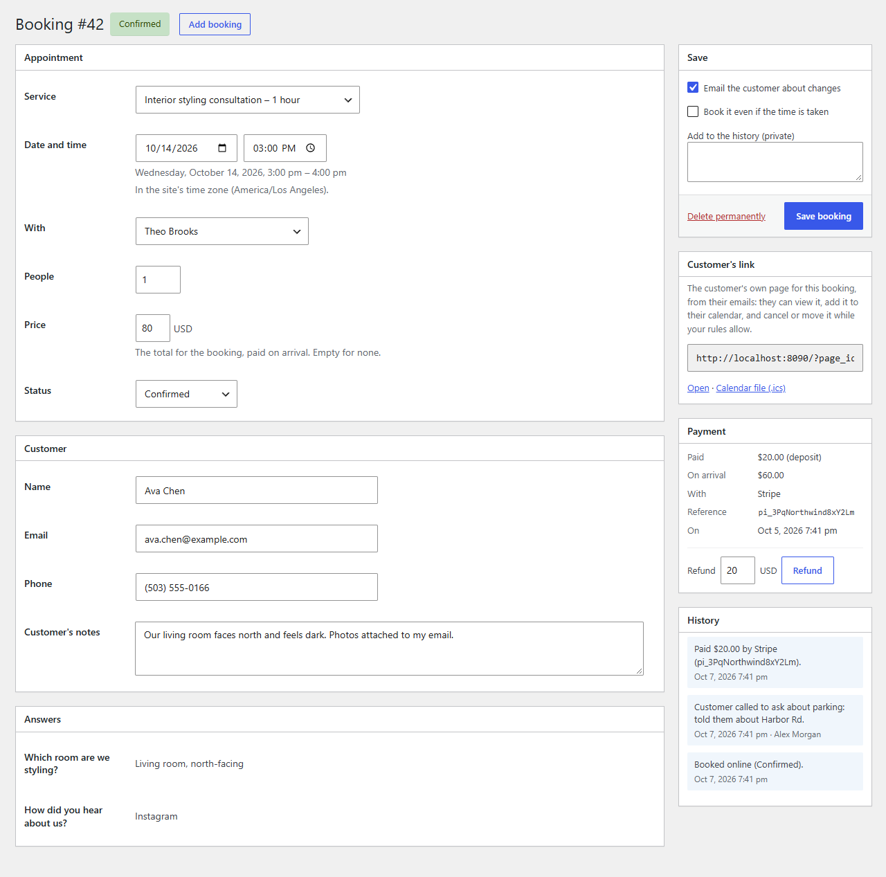 The payment on a booking