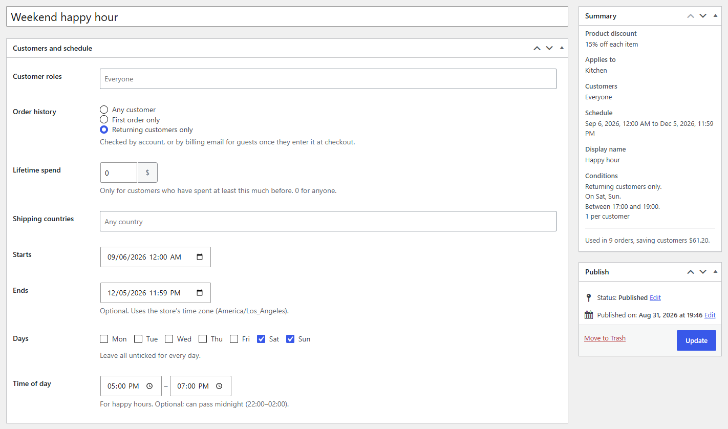 The Customers and schedule box next to the summary