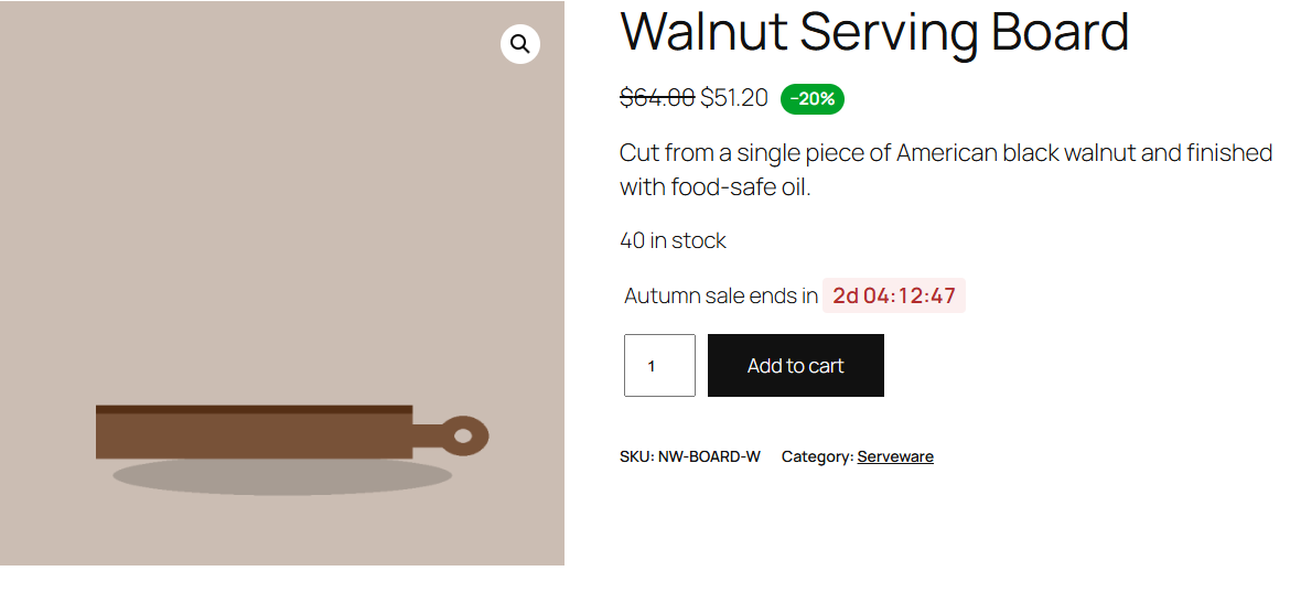 A countdown on the product page