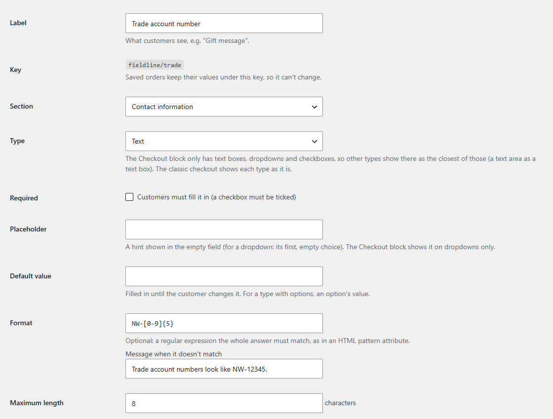 The Format and Maximum length settings