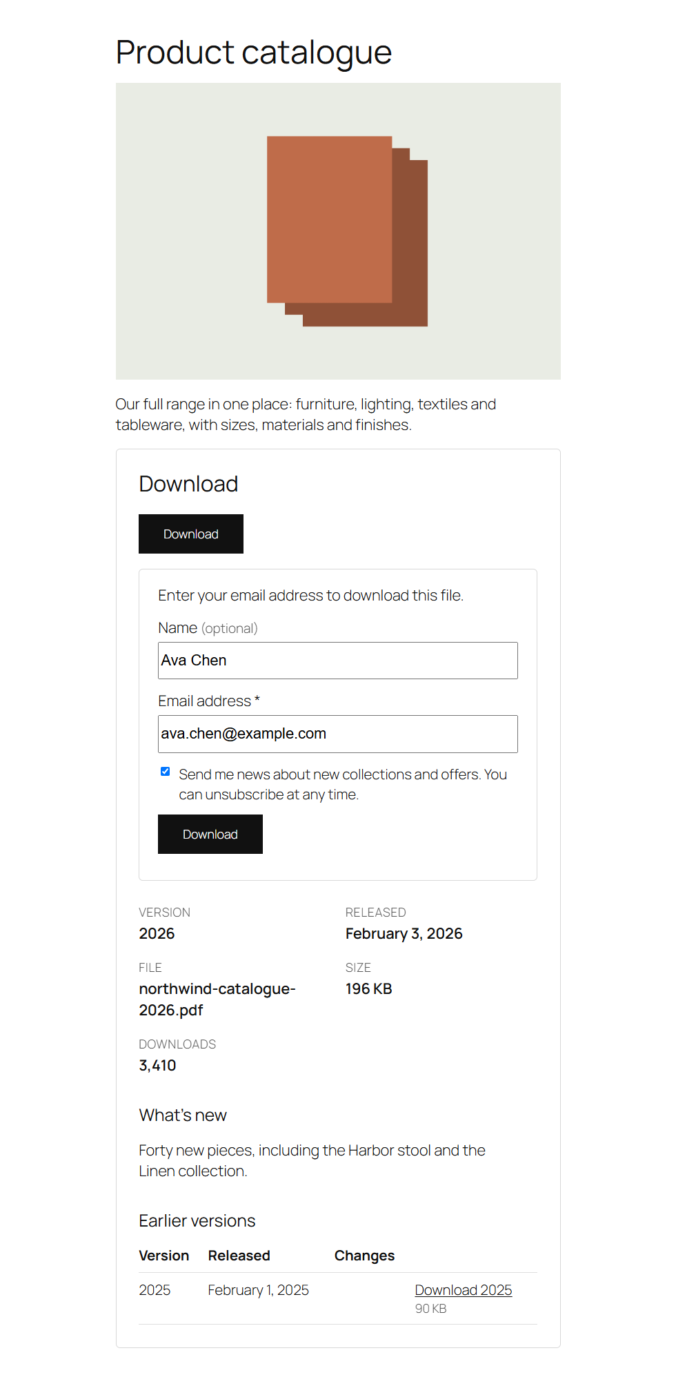 The email form in front of a download