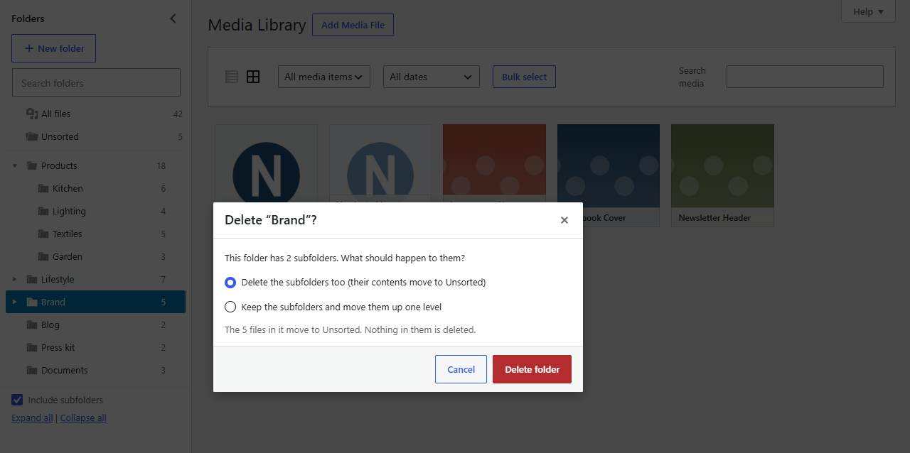 Deleting a folder with subfolders