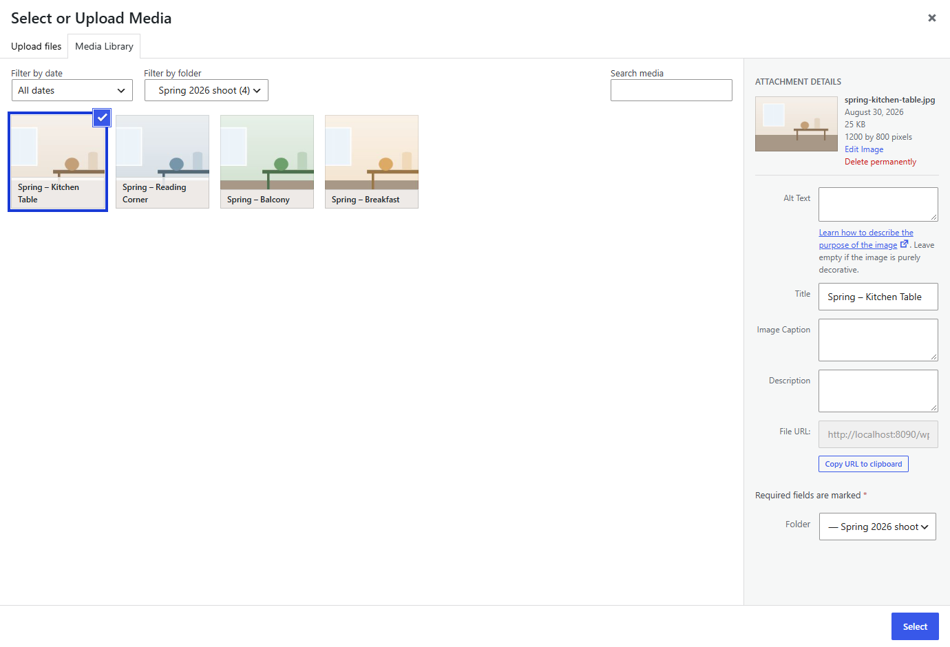 The folder filter in a media picker