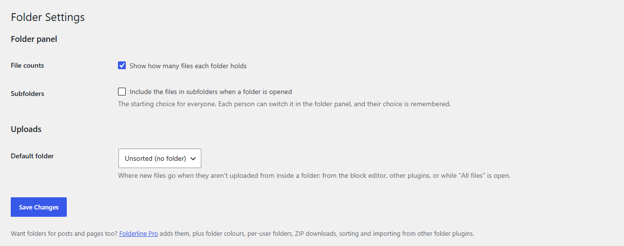 Media → Folder Settings