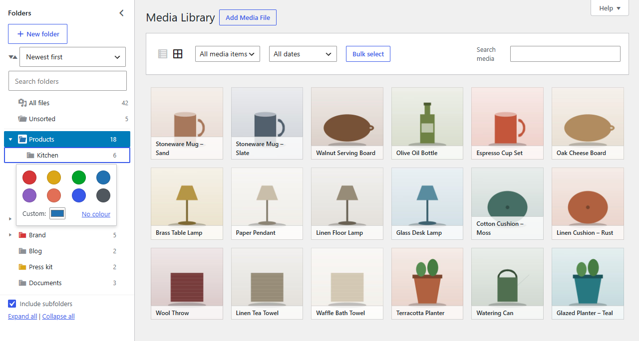 The colour picker in a folder's menu