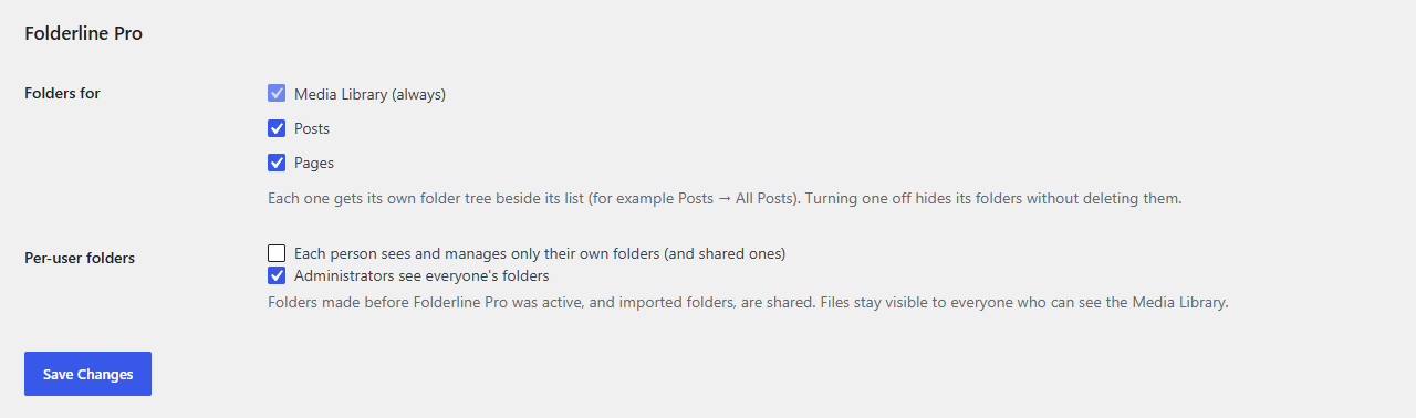 Per-user folders in the settings