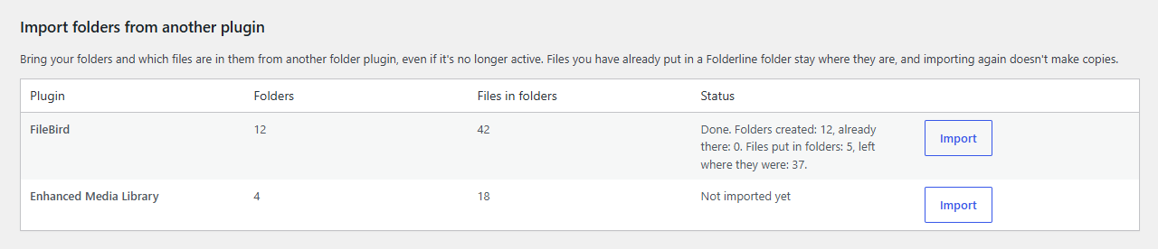 Importing folders on Media → Folder Settings