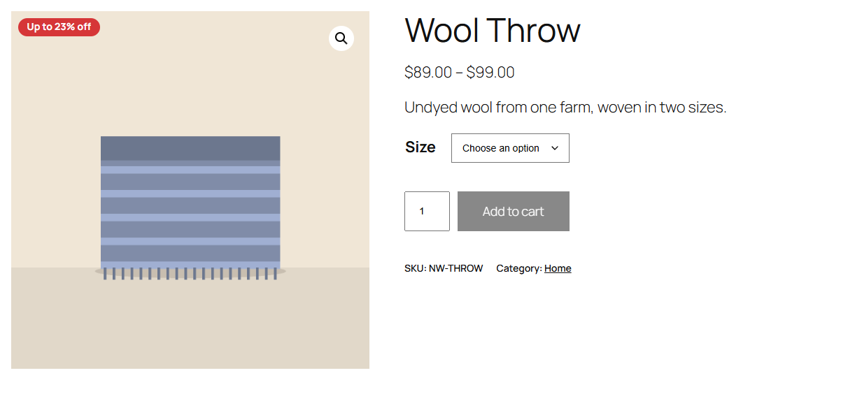 A label on the product page's image