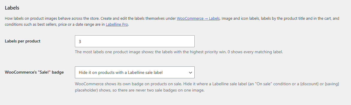 The Labels settings